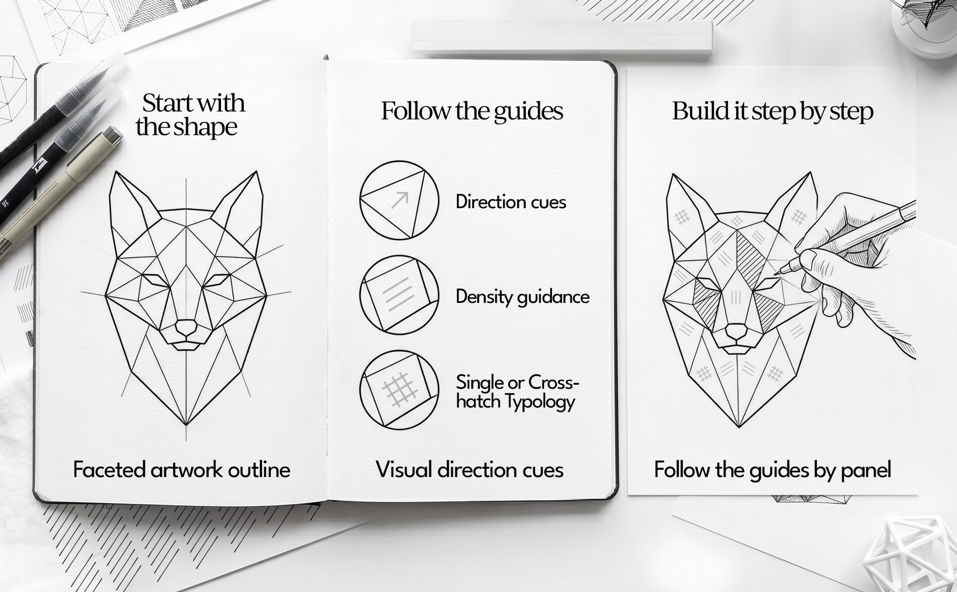 Faceted sections with directional shading cues