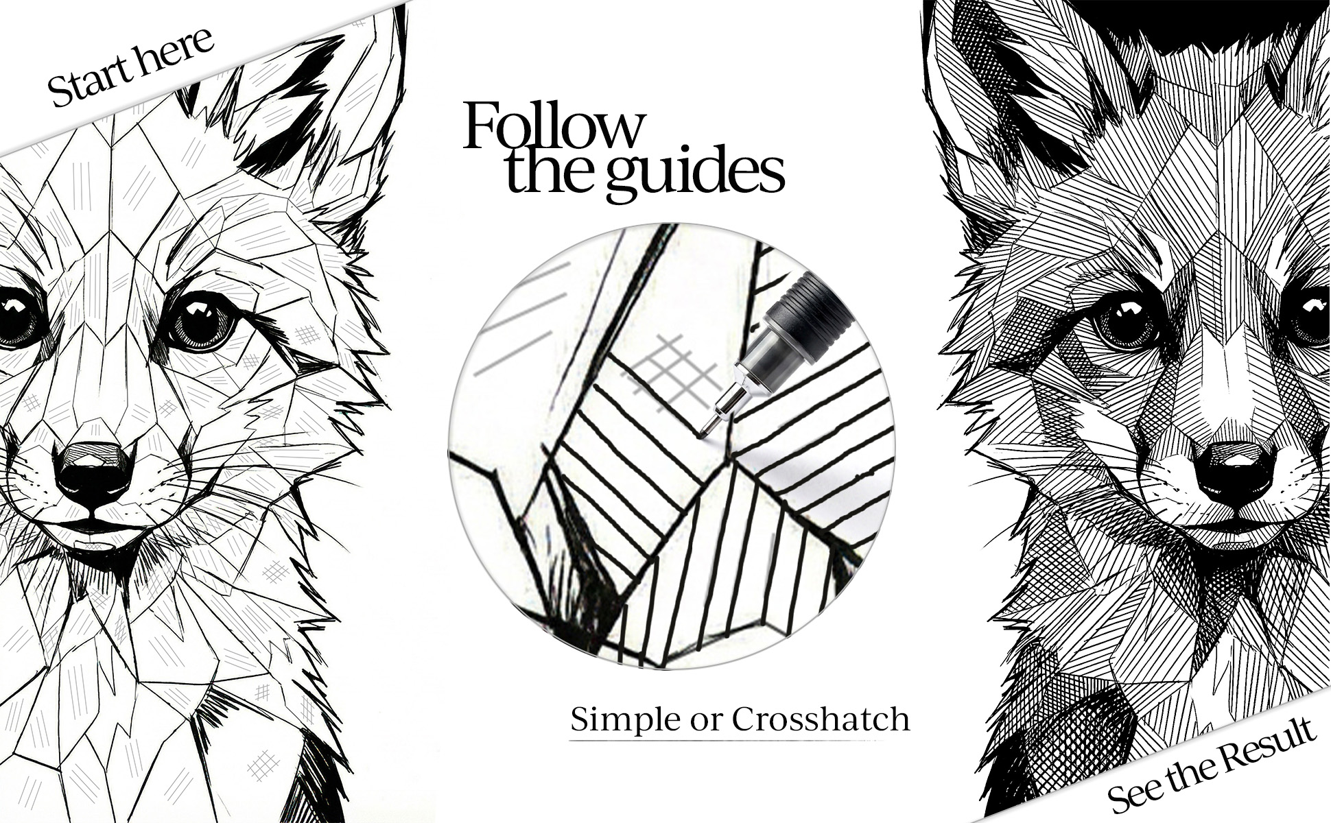 Step-by-step progression from first lines to finished image