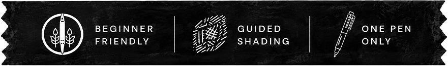 Beginner friendly. Guided shading. One pen only.